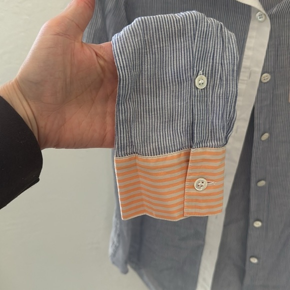 Theory Button Down Long Sleeve Multi Pattern Color Striped Blue Pink Orange SP - Picture 3 of 7